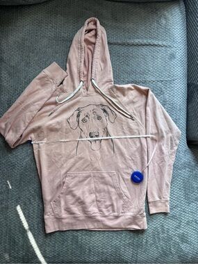 Dusty Pink Dog Graphic Hoodie with Drawstring Hood